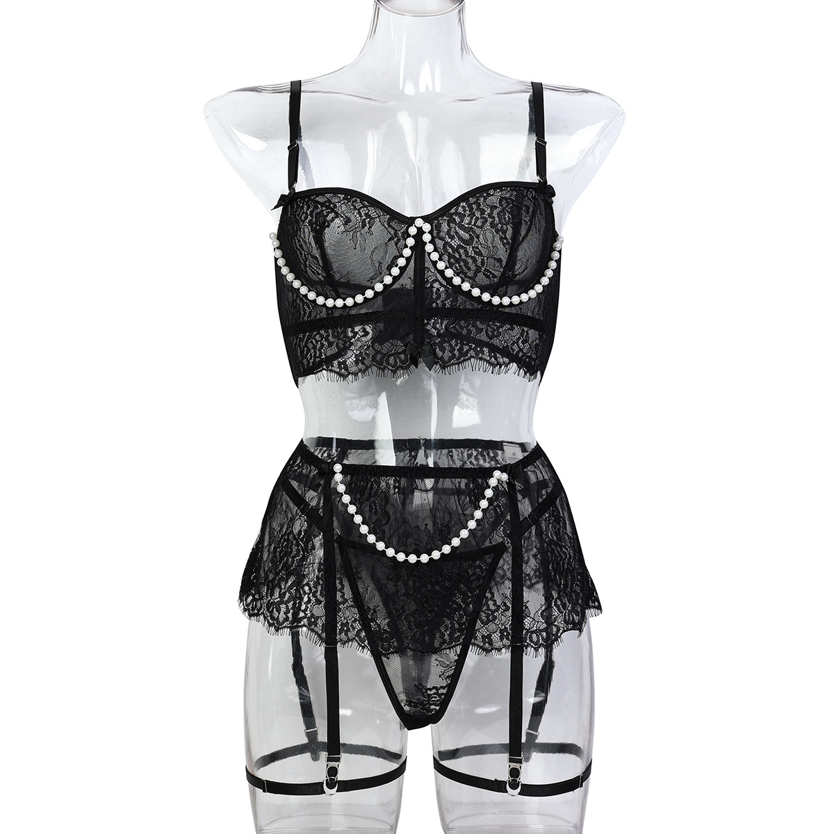 Luna Pearl Embellished Lace 4 Piece Lingerie Set